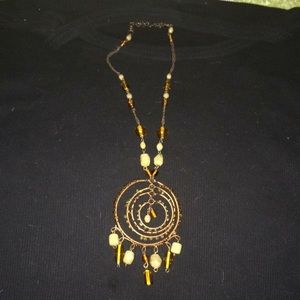 ☀️ Vintage 1970s copper wire beaded pendant necklace